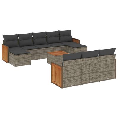 vidaXL 11-delige Loungeset met kussens poly rattan grijs