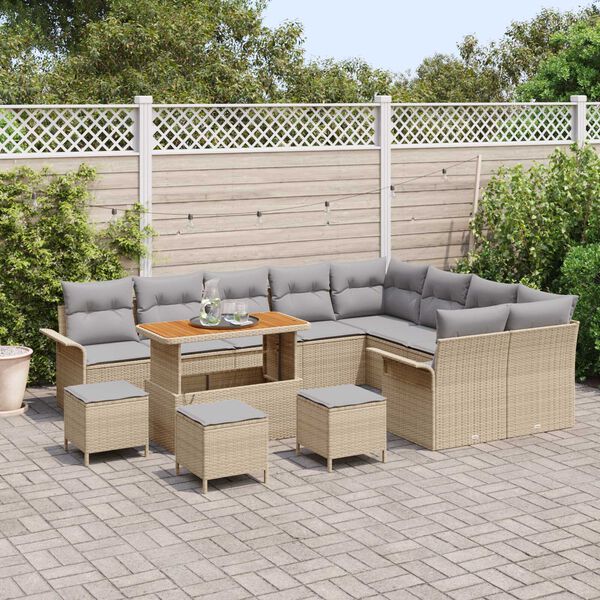 vidaXL Tuinbankenset met kussen 13 pcs Beige poly rattan