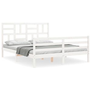 vidaXL Bedframe met hoofdbord massief hout wit 160x200 cm