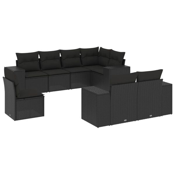 vidaXL 8-delige Loungeset met kussens poly rattan zwart