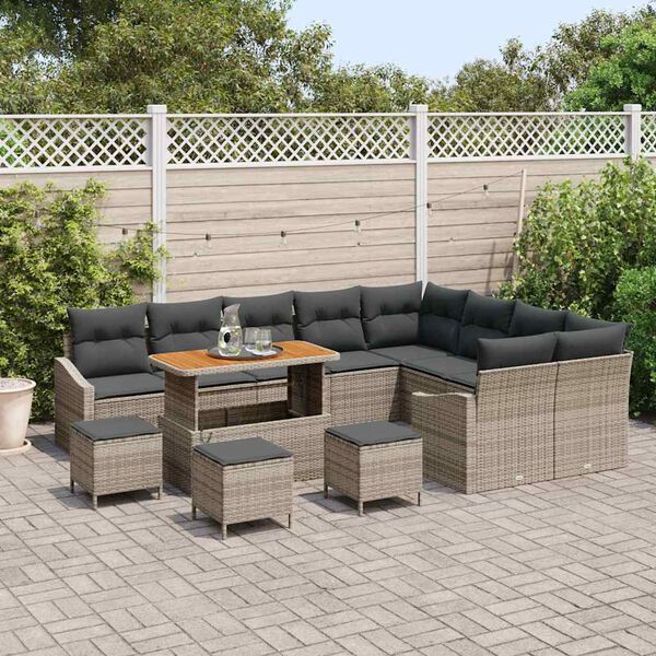 vidaXL Tuin Sofa Set met kussen met opslag met kussen 13 pcs Grijs