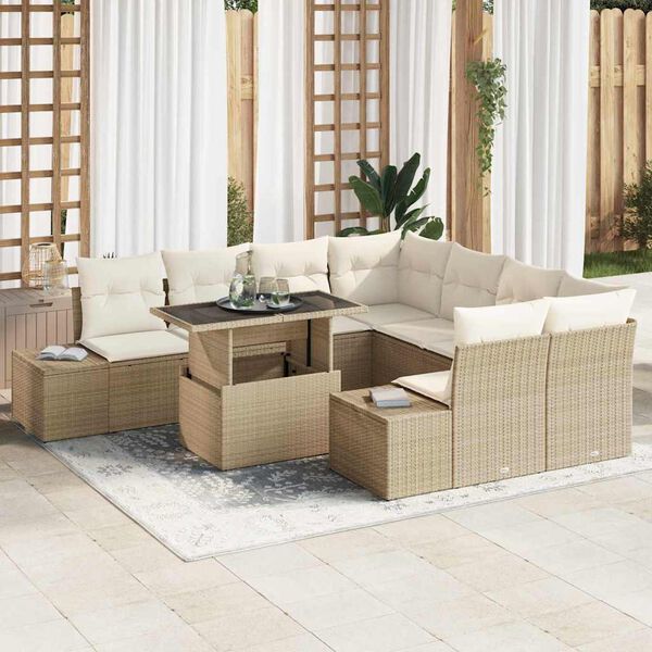 vidaXL Tuin Sofa Set met kussen 9 pcs Beige en Cr&egrave;me poly rattan