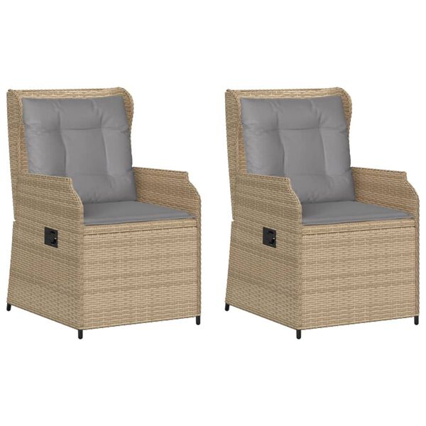 vidaXL Tuinstoelen 2 st verstelbaar met kussens poly rattan beige