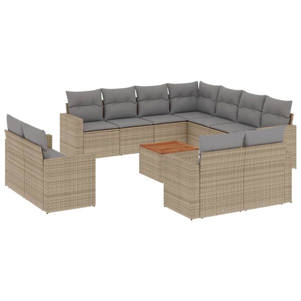 vidaXL 12-delige Loungeset met kussens poly rattan beige