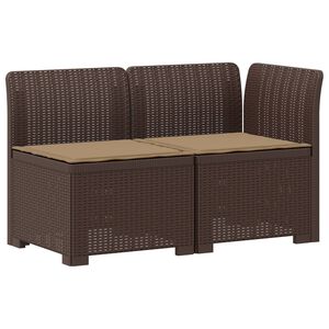 vidaXL Tweedelige Tuinbank met Kussens Rattan Look PP Bruin