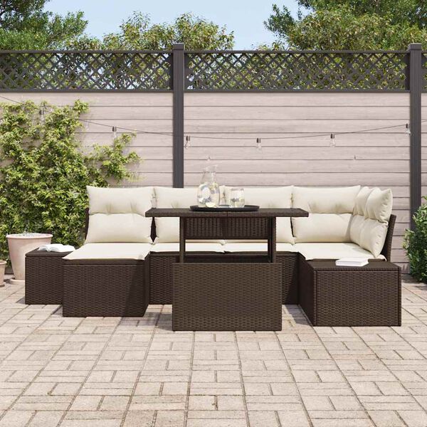 vidaXL Tuin Sofa Set met kussen 7 pcs Bruin en cr&egrave;me
