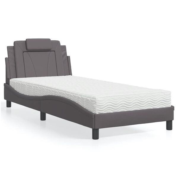vidaXL Bed "Viana" met matras kunstleer grijs 90x200 cm