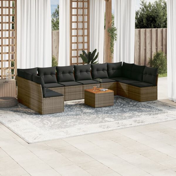 vidaXL 11-delige Loungeset met kussens poly rattan grijs
