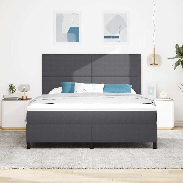 vidaXL LED Box Spring Bed Donkergrijs en Wit 180 x 200 cm Katoen Stof