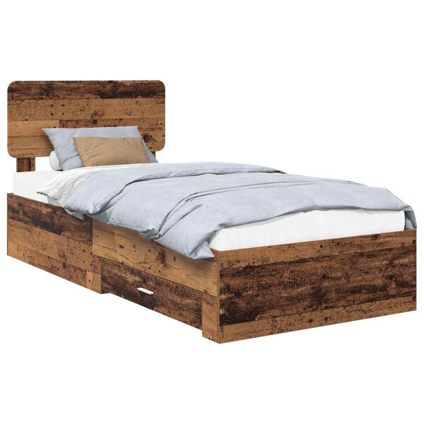 vidaXL Bedframe met hoofdeinde Oudhout 90 x 190 cm Bewerkt hout