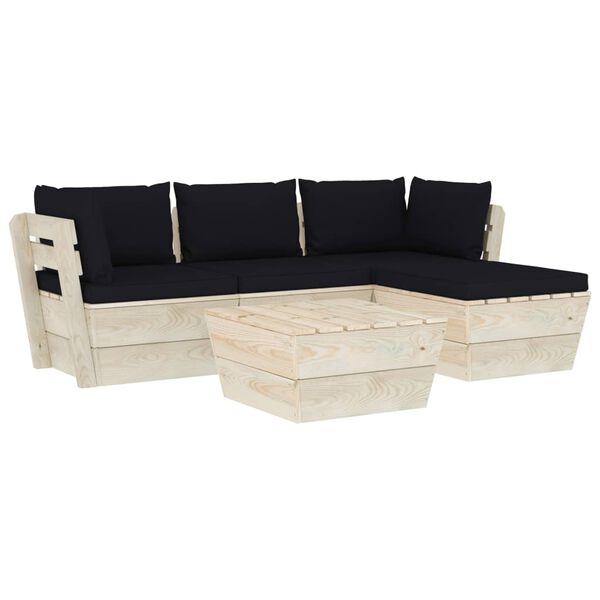 vidaXL 5-delige Loungeset met kussens pallet vurenhout