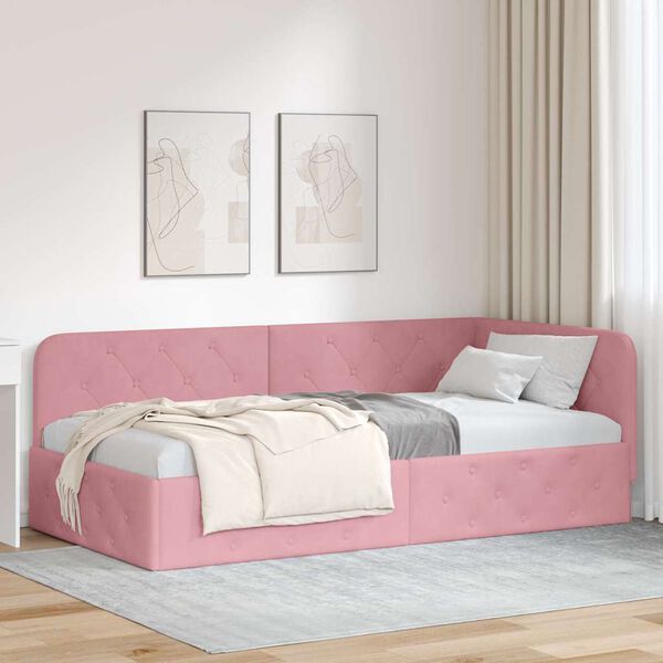 vidaXL Hoekbedframe met hoofdeinde Roze 90 x 190 cm Fluweel