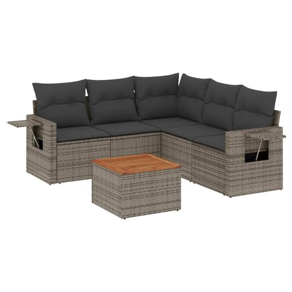 vidaXL 6-delige Loungeset met kussens poly rattan grijs