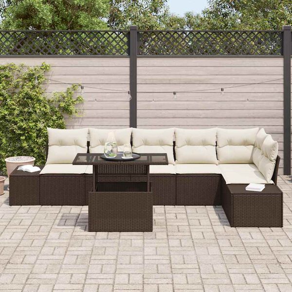 vidaXL Tuin Sofa Set met opslag 7 pcs Bruin Poly riet