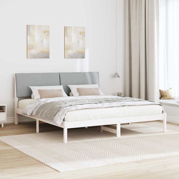vidaXL Bedframe Wit en lichtgrijs 200 x 200 cm Massief grenenhout