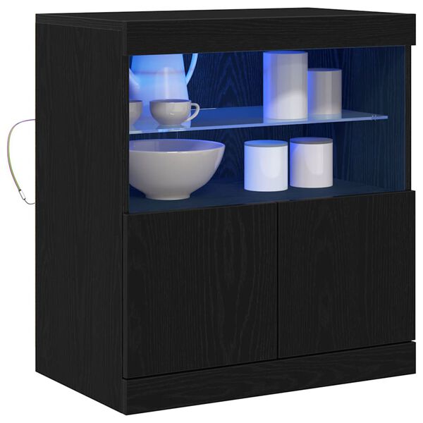 vidaXL LED Sideboard Zwart 60,5 x 37 x 67 cm Bewerkt hout