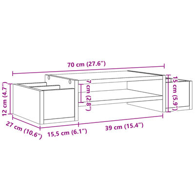 vidaXL Monitorstandaard met opbergruimte 70x27x15 cm hout bruin eiken