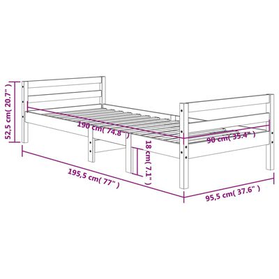 vidaXL Bedframe massief grenenhout wasbruin 90x190 cm