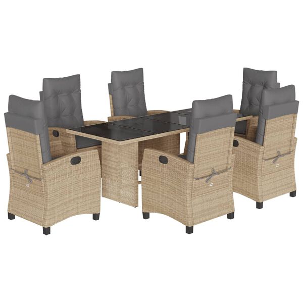 vidaXL 7-delige Tuinset met kussens poly rattan gemengd beige