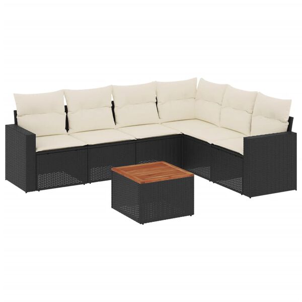vidaXL 7-delige Loungeset met kussens poly rattan zwart