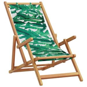 vidaXL Opklapbare stoel met bladmotief, gemaakt van massief eucalyptushout en stof.