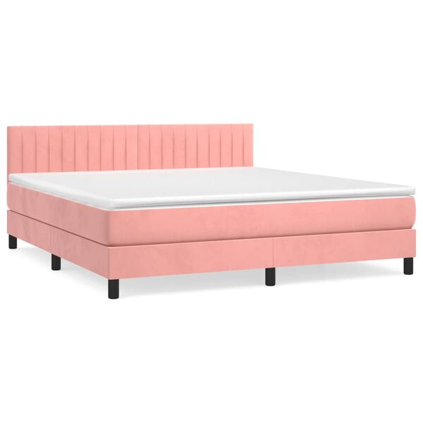 vidaXL Boxspring met matras fluweel roze 180x200 cm