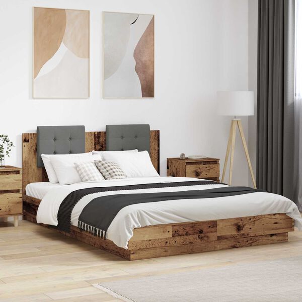 vidaXL Bedframe met Hoofdeinde Oud Hout 150 x 200 cm Bewerkt hout