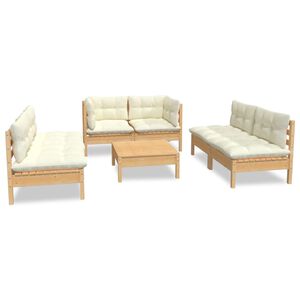 vidaXL 7-delige Loungeset met cr&egrave;mekleurige kussens massief grenenhout