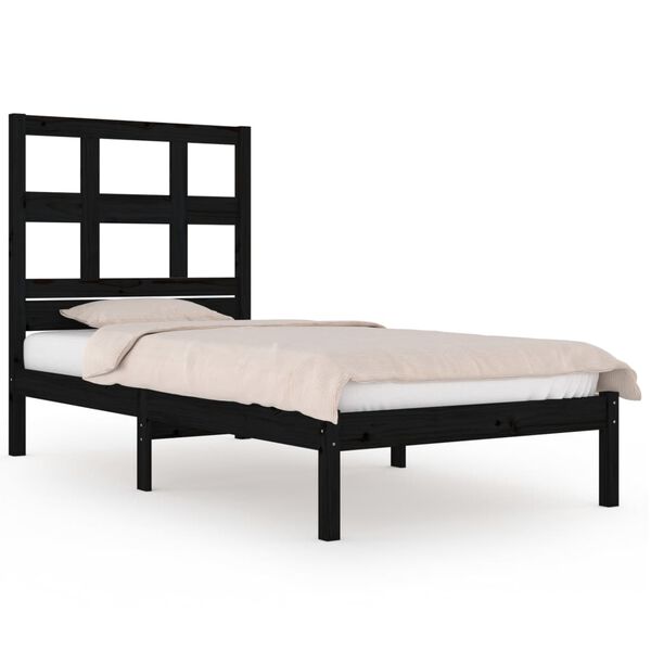 vidaXL Bedframe massief hout zwart 75x190 cm
