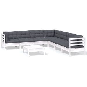 vidaXL 8-delige Loungeset met kussens massief grenenhout wit