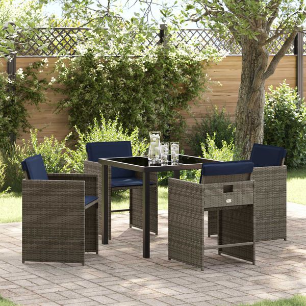vidaXL Tuin eettafelset met kussen 5 pcs Grijs poly rattan