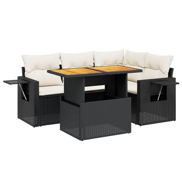 vidaXL 5-delige Loungeset met kussens poly rattan zwart