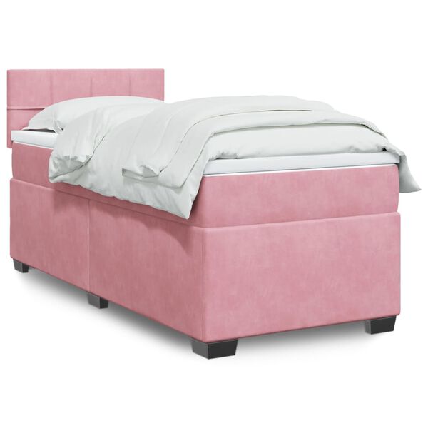 vidaXL Boxspring met matras fluweel roze 90x190 cm
