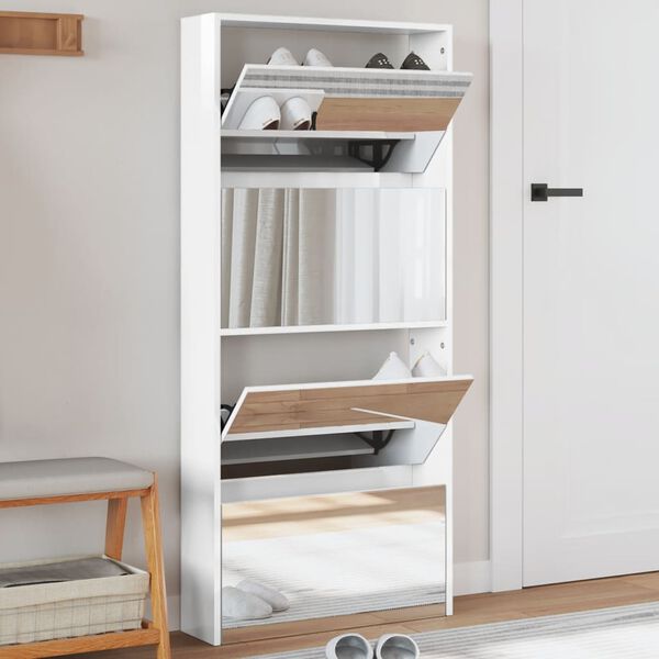 vidaXL Schoenenkast met spiegel 4-laags 63x17x134 cm hoogglans wit