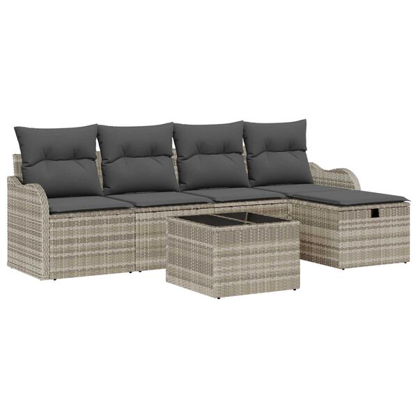 vidaXL Tuin Sofa Set met kussen 6 pcs Lichtgrijs poly rattan