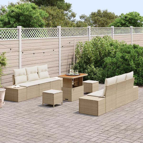 vidaXL Tuin Sofa Set met kussen 9 pcs Beige Poly riet