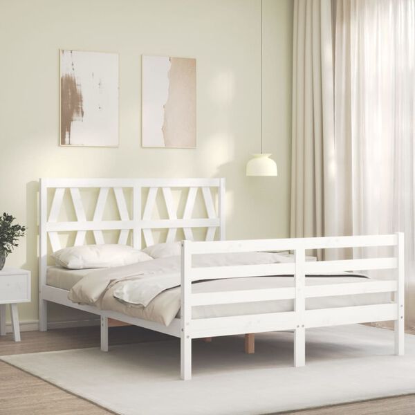 vidaXL Bedframe met hoofdbord massief hout wit
