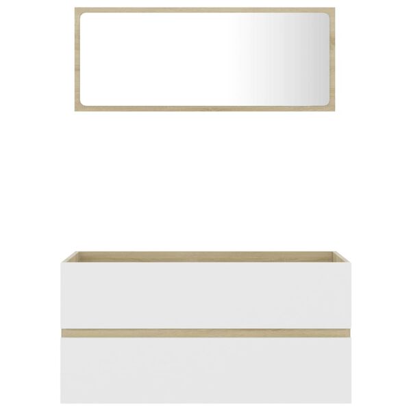 vidaXL 2-delige Badkamermeubelset spaanplaat wit en sonoma eikenkleur