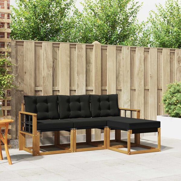 vidaXL Buiten bankenset met kussen 4 pcs Natuurlijk en Zwart
