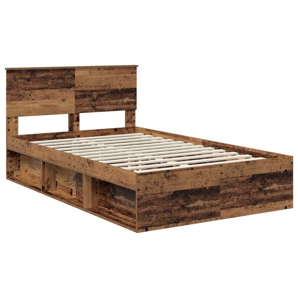 vidaXL Bedframe met hoofdeinde Oudhout 135 x 190 cm Bewerkt hout