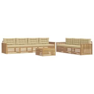 vidaXL Buiten bankenset 8 st 7-zits Wit en Beige Massief Acaciahout
