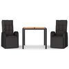 vidaXL 3-delige Tuinset poly rattan en massief acaciahout zwart