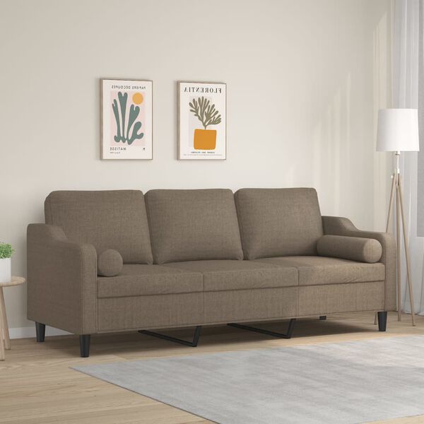 vidaXL Driezitsbank met kussens 210 cm stof taupe