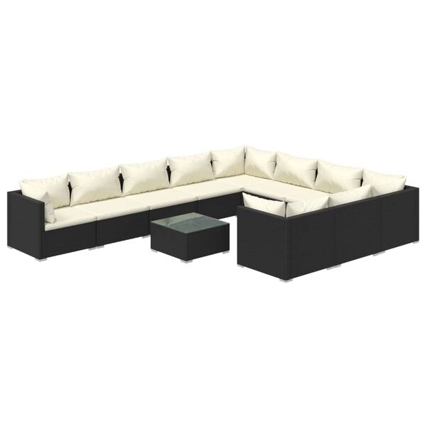 vidaXL 11-delige Loungeset met kussens poly rattan zwart