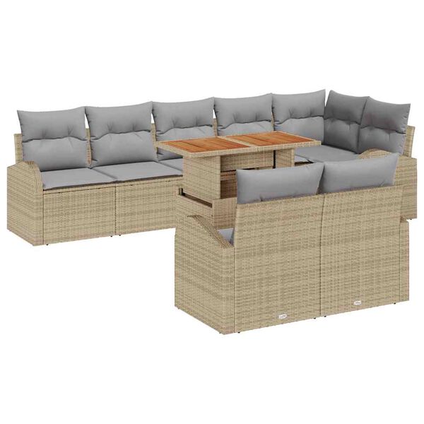 vidaXL Tuin Sofa Set met kussen 9 pcs beige en lichtgrijs