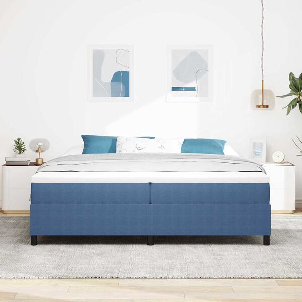 vidaXL Boxspringbed Blauw en Wit 200 x 200 cm Katoen Stof