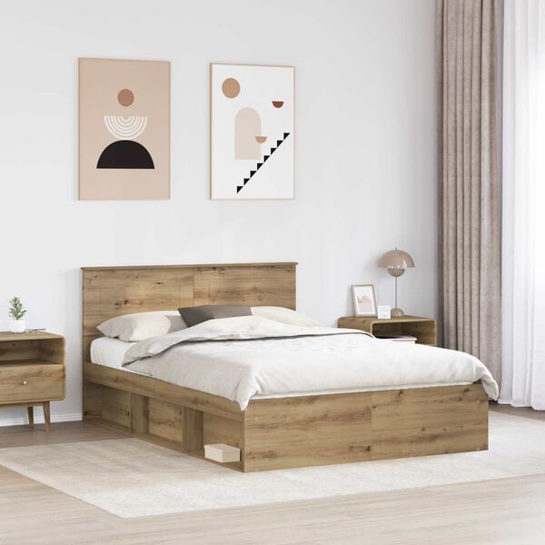 vidaXL Bedframe Ambachtelijk eiken 160 x 200 cm Bewerkt hout
