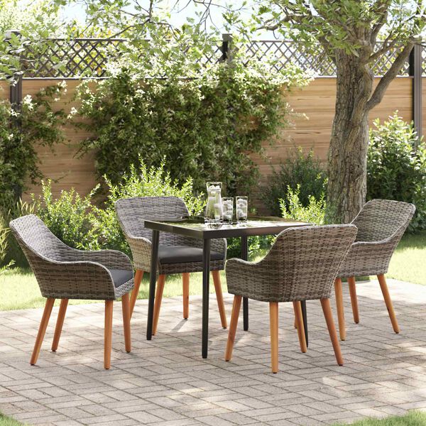 vidaXL Tuin eettafelset met kussen 5 pcs Grijs poly rattan