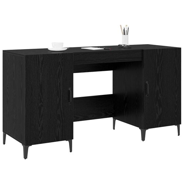 vidaXL Bureau met opslag Zwart Eiken 140 x 50 x 75 cm Bewerkt hout