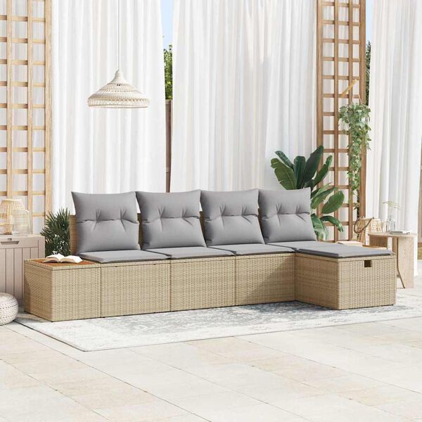 vidaXL Tuin Sofa Set met kussen met opslag 5 pcs Beige poly rattan
